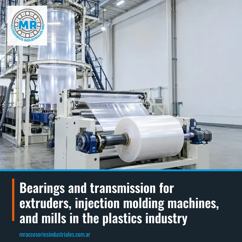 Bearings and transmission for extruders, injection molding machines, and mills in the plastics industry
