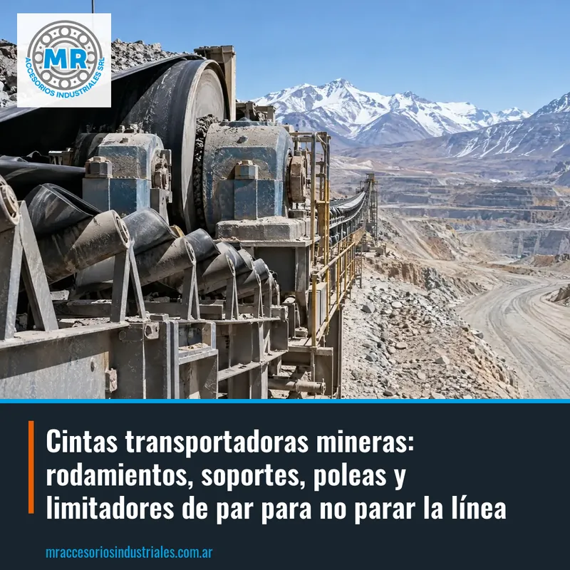 Cintas transportadoras mineras: rodamientos, soportes, poleas y limitadores de par para no parar la línea