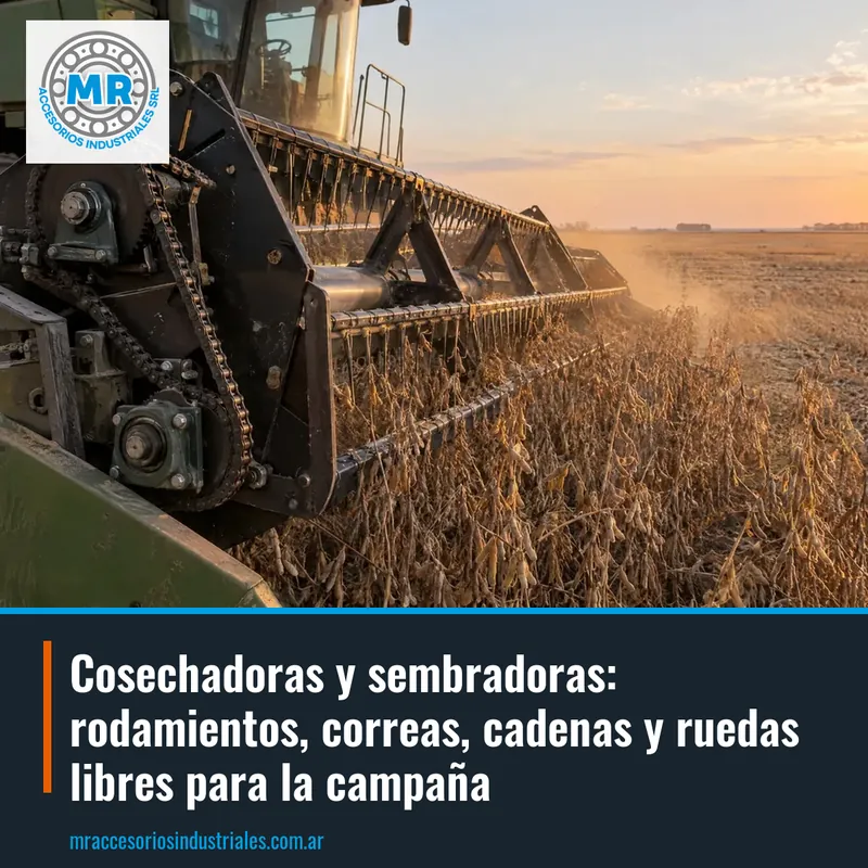 Cosechadoras y sembradoras: rodamientos, correas, cadenas y ruedas libres para la campaña