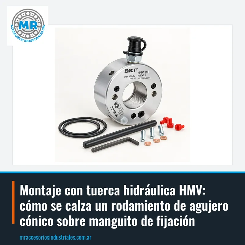 Montaje con tuerca hidráulica HMV: cómo se calza un rodamiento de agujero cónico sobre manguito de fijación
