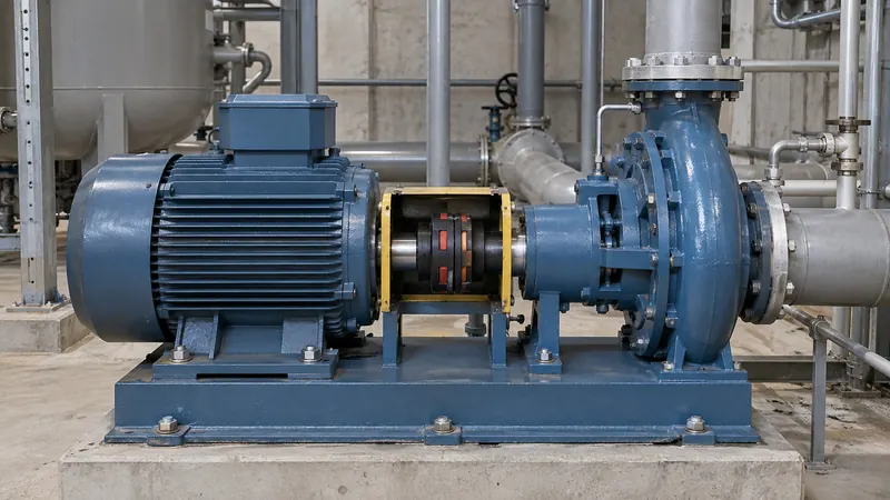 Bomba centrífuga con motor eléctrico y acople en una central de energía