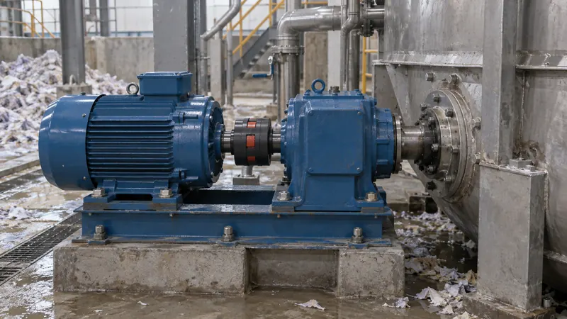 Motor, acople y reductor del accionamiento de un pulper en una planta de papel reciclado