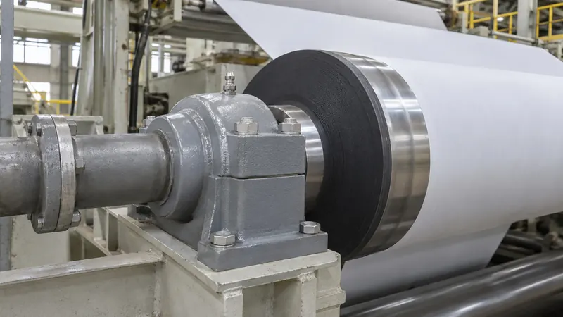 Soporte con rodamiento en el eje de un rodillo de una máquina de papel