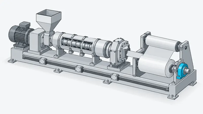 Ilustración de una línea de extrusión con el rodamiento de la bobinadora destacado