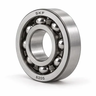 Rodamiento rígido de bolas SKF 6205 en fotografía de estudio.