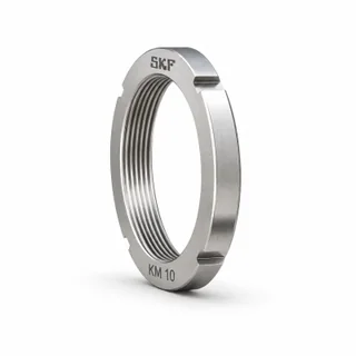 Tuerca de fijación SKF KM 10 en fotografía de estudio.