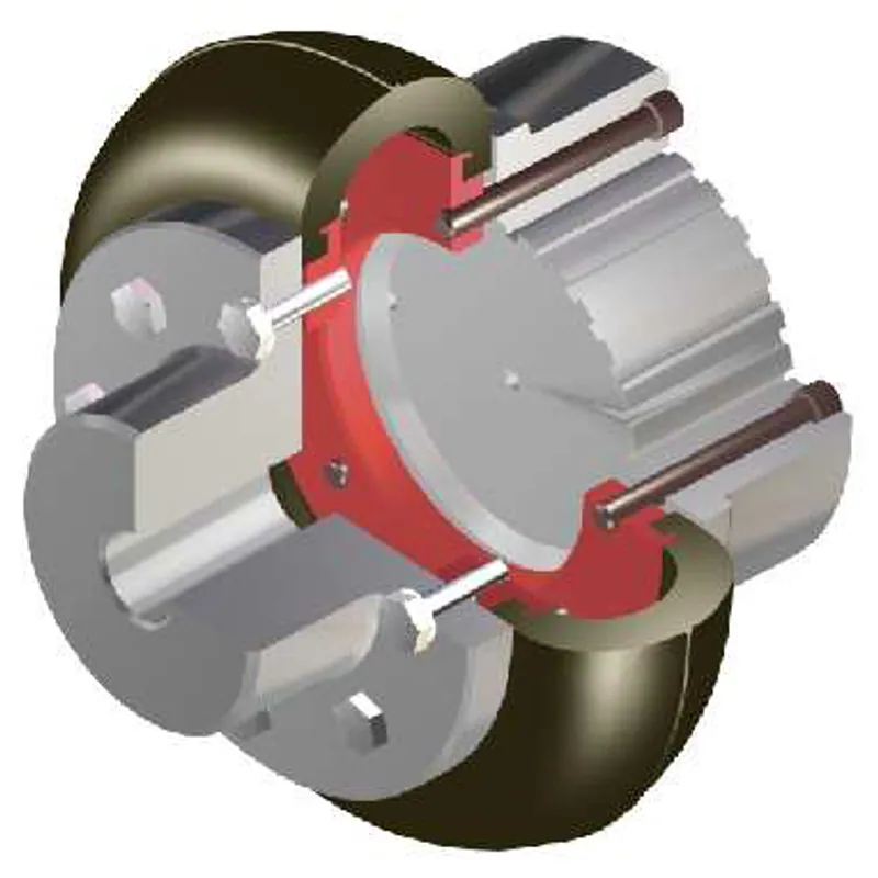 Cutaway of a GUMMI Type A elastic coupling with interlocking hubs for high speeds · GUMMI CE