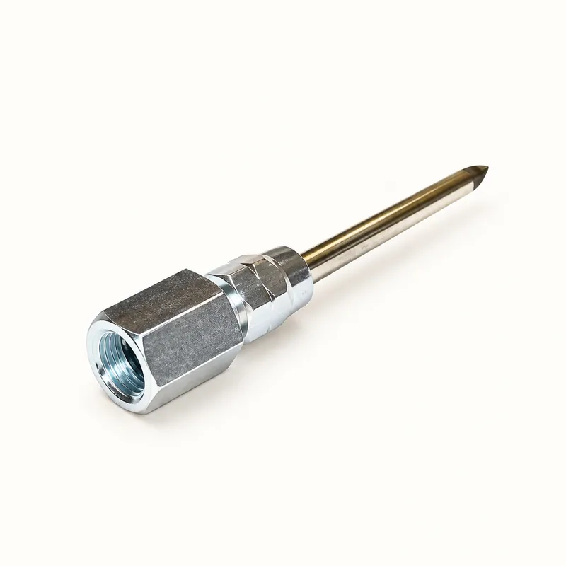 Boquilla de aguja metálica con rosca macho, punta fina y cuerpo hexagonal · SKF LL/5803