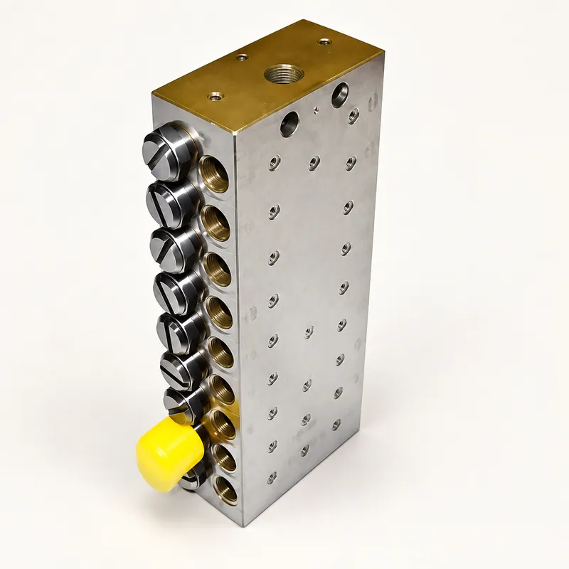 Válvula divisora de acero con múltiples salidas roscadas y vástago indicador · SKF LL/619-28901-1