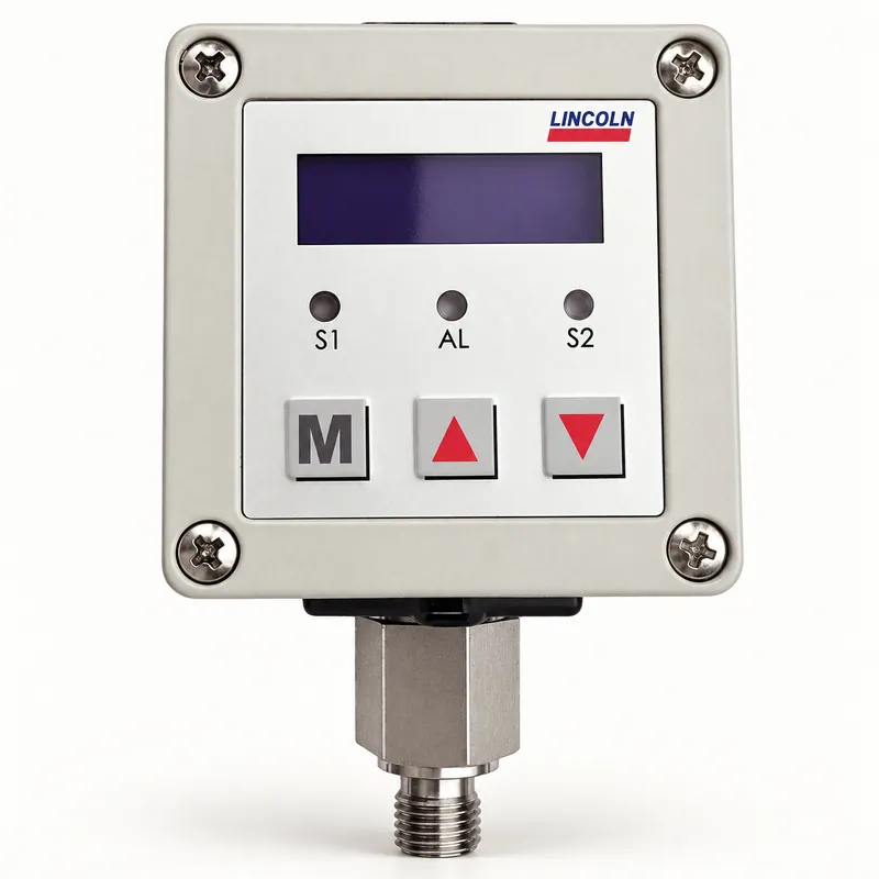 Interruptor de presión metálico con cuerpo cilíndrico y conexión roscada para sistema de lubricación · SKF LL/623-27177-1