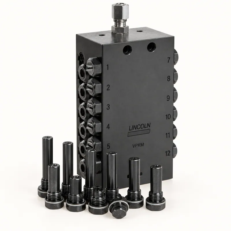 Válvula divisora metálica rectangular con múltiples salidas roscadas y cuerpo de acero · SKF LL/649-29537-1