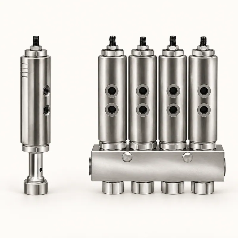 Inyector de aceite metálico cilíndrico con cuerpo estriado y conexiones roscadas · SKF LL/82294-3