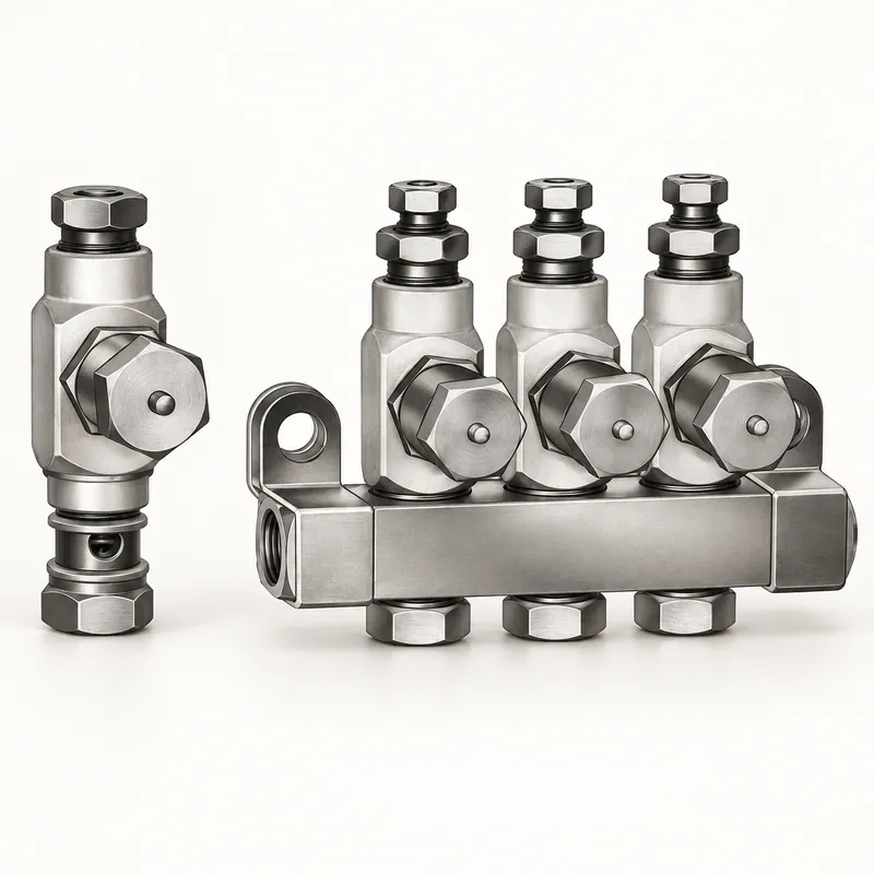 Inyector de aceite metálico cilíndrico con roscas y tuerca hexagonal para lubricación centralizada · SKF LL/83311-1