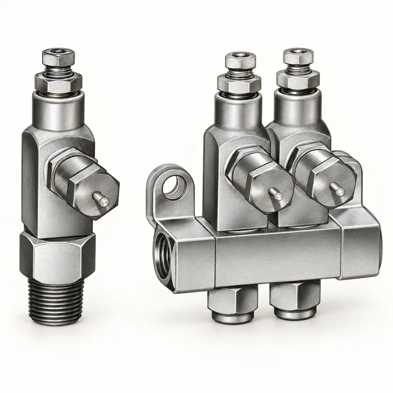 Inyector de grasa metálico compacto con cuerpo cilíndrico y roscas · SKF LL/83337-9