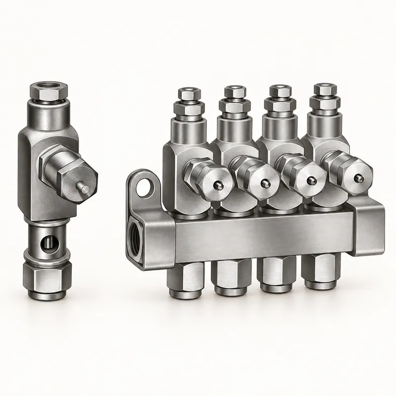 Inyector de aceite metálico alargado con conexiones roscadas para sistema Centro-Matic · SKF LL/83661-1