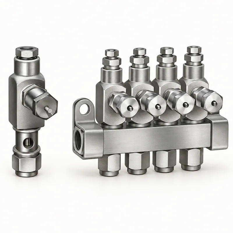 Inyector de aceite de cuerpo metálico cilíndrico con conexiones roscadas laterales · SKF LL/83661-2