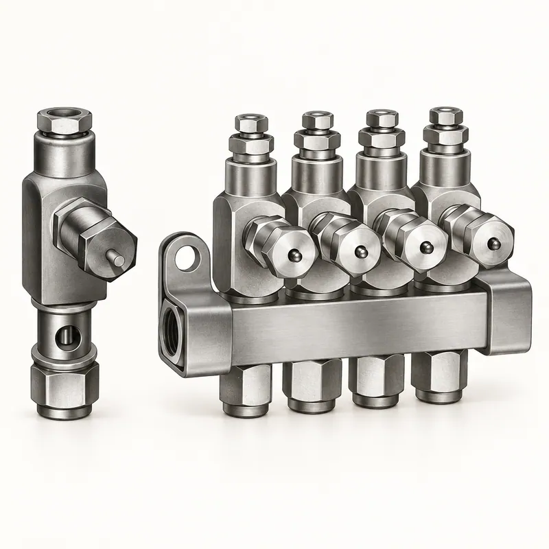 Inyector de aceite de cuerpo metálico cilíndrico con conexiones roscadas laterales · SKF LL/83661-4