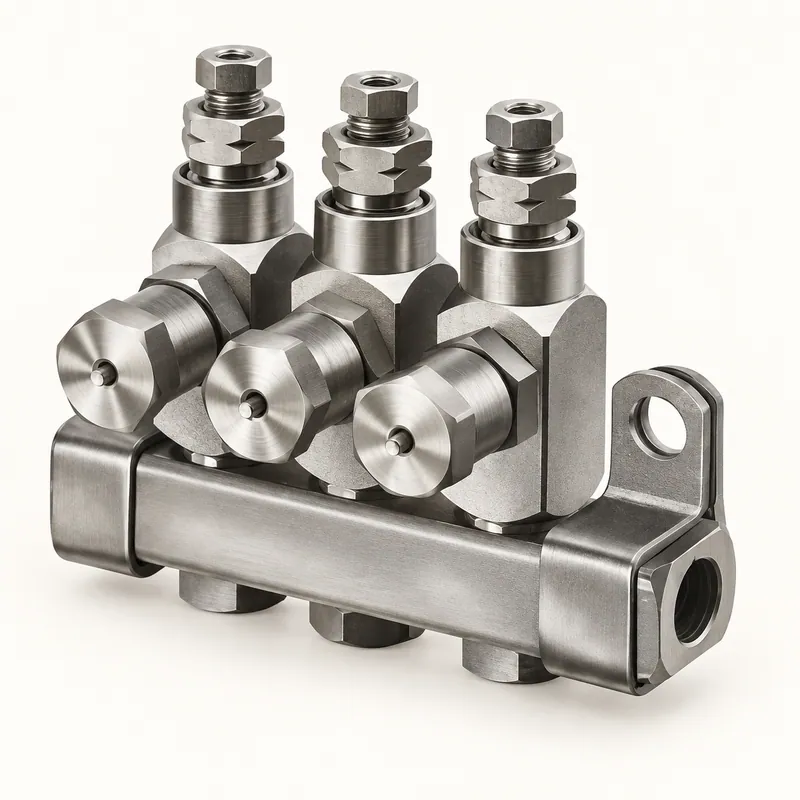 Inyector de grasa metálico alargado con cuerpo cilíndrico y conexiones roscadas en los extremos · SKF LL/83715-4