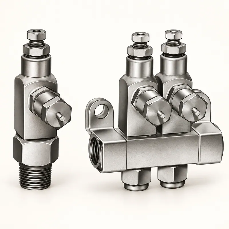 Inyector de grasa metálico cilíndrico con roscas de entrada y salida · SKF LL/83724-1