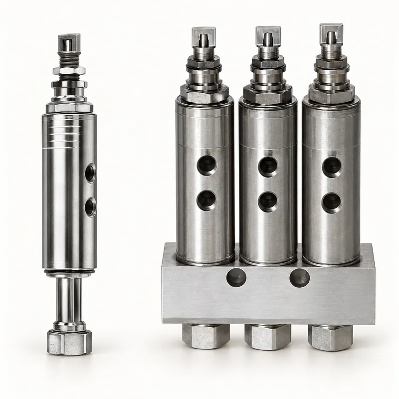 Inyector de aceite metálico con cuerpo cilíndrico, roscas y tuerca hexagonal para sistema de lubricación · SKF LL/83749-1