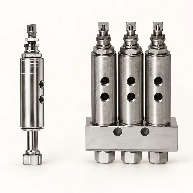 Inyector de aceite metálico cilíndrico con roscas y tuerca hexagonal para lubricación centralizada · SKF LL/83749-4