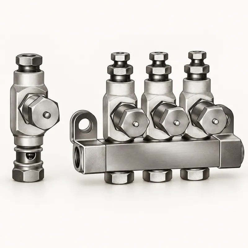 Inyector de aceite cilíndrico de acero con roscas de entrada y salida · SKF LL/84428-5