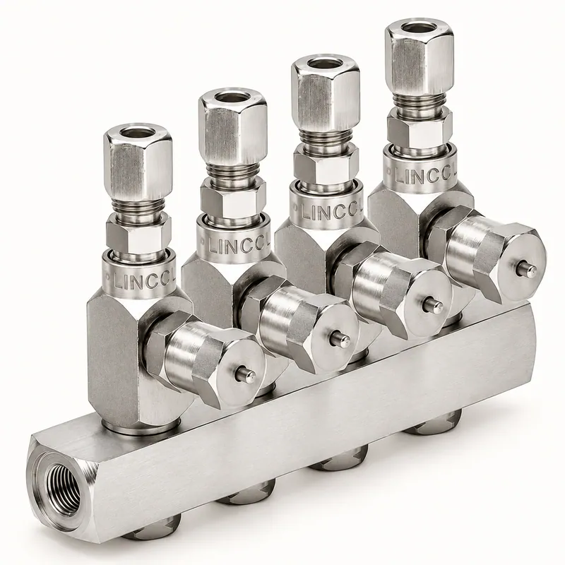 Inyector métrico de lubricación centralizada, pieza metálica cilíndrica con entradas roscadas. · SKF LL/85352-4
