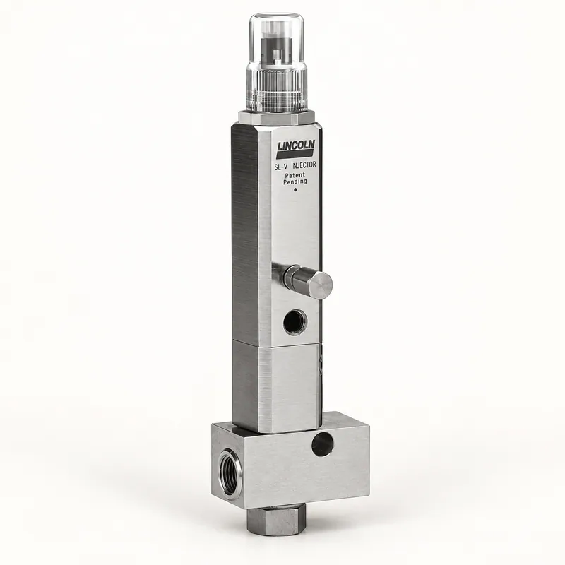 Inyector de grasa de acero con cuerpo cilíndrico, roscas y conexiones en los extremos · SKF LL/85770-1
