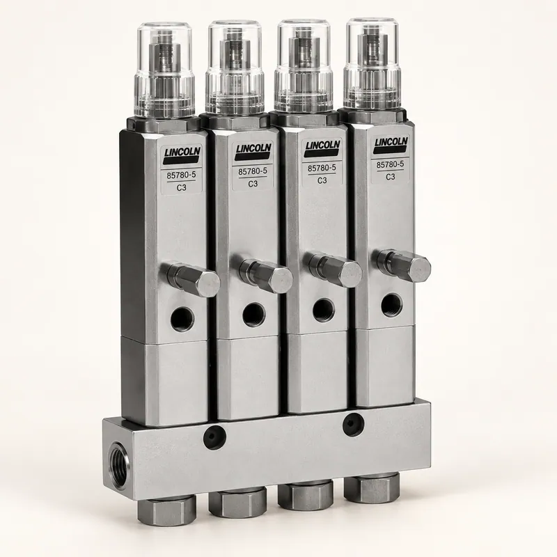 Inyector de grasa metálico con cuerpo cilíndrico y conexiones roscadas para lubricación automática · SKF LL/85780-5
