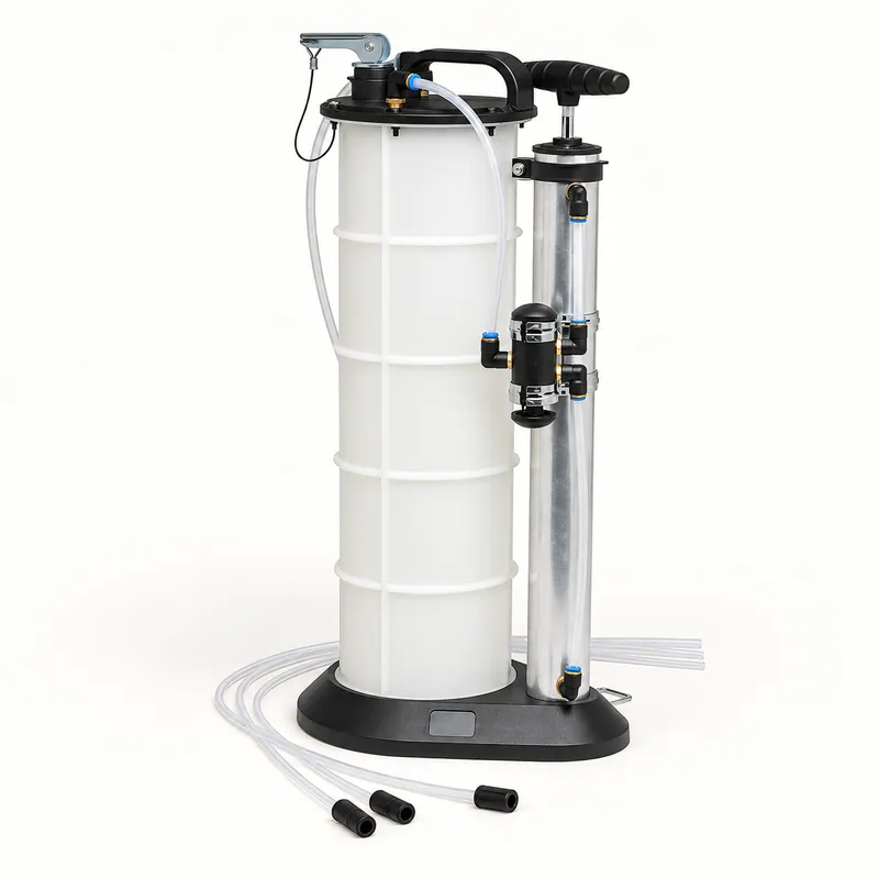 Extractor de fluidos con bomba manual, depósito de plástico translúcido y mangueras flexibles · SKF LL/MV7201