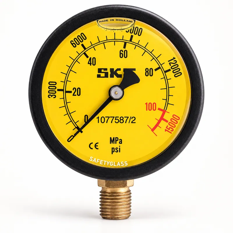 Manómetro hidráulico analógico de esfera amarilla, 0 a 100 MPa · SKF 1077587/2