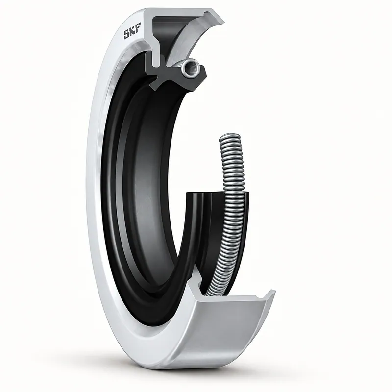 Retén radial de goma con labio de sellado y resorte interno · SKF 27577