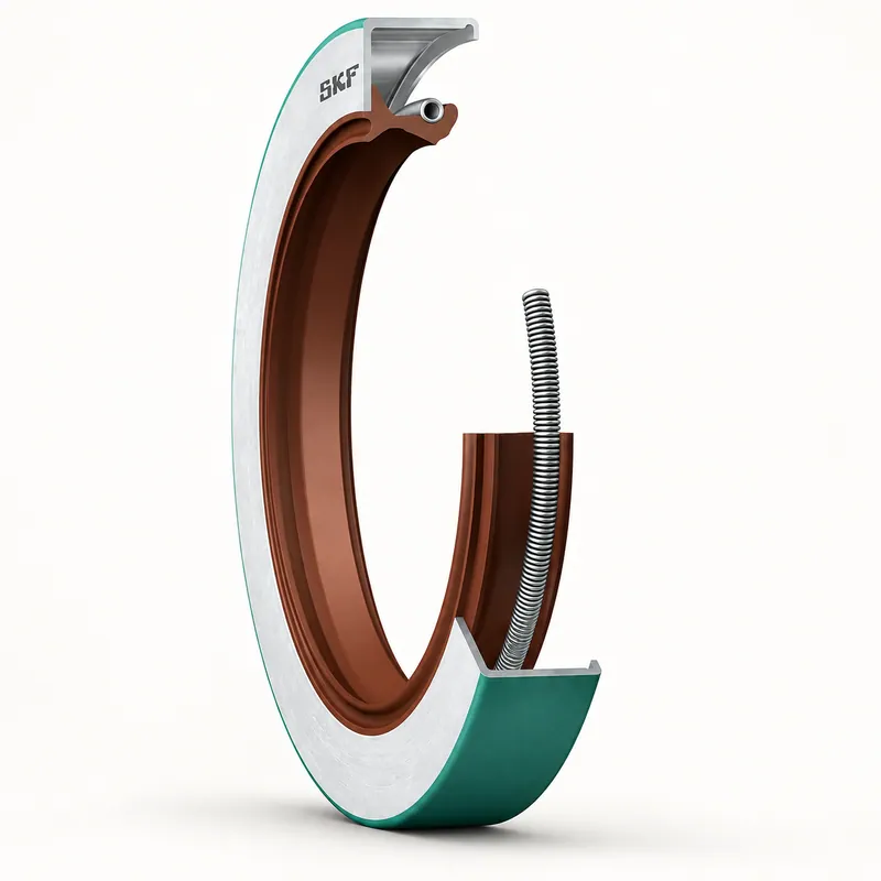 Retén radial de goma con labio de sellado y resorte · SKF 33733