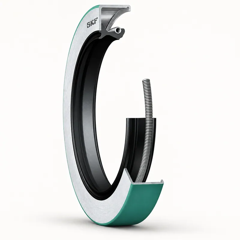 Retén radial con carcasa metálica, labio ondulado y labio auxiliar de contacto · SKF 550154