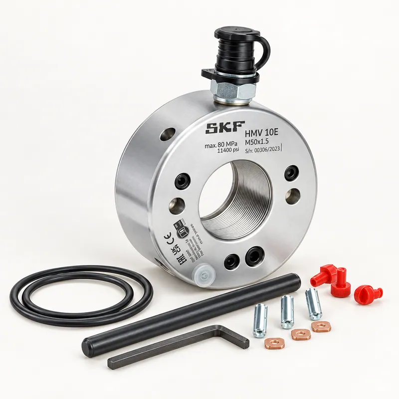 Tuerca hidráulica de acero con rosca interna y orificios para llave · SKF HMV 12E