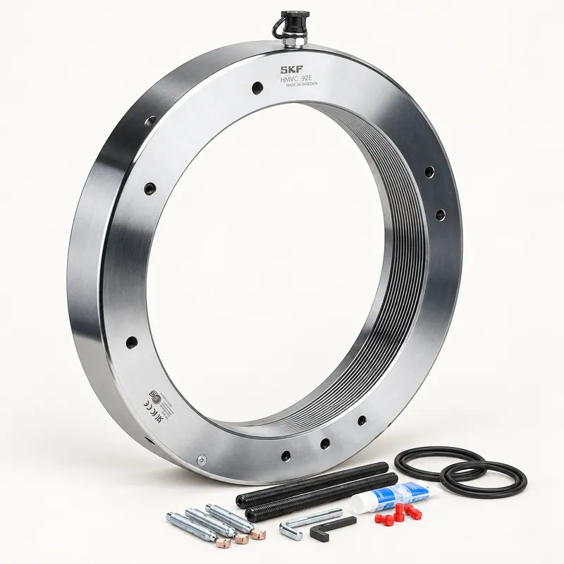Tuerca hidráulica de acero con rosca interna y orificios para montaje · SKF HMV 98E