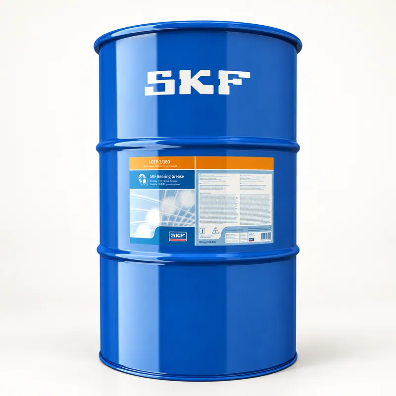 Pote de grasa lubricante industrial color negro con etiqueta azul y tapa a rosca · SKF LGEP 2/1