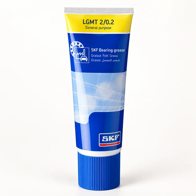 Tubo de grasa lubricante con tapa roscada y etiqueta · SKF LGMT 2M/18