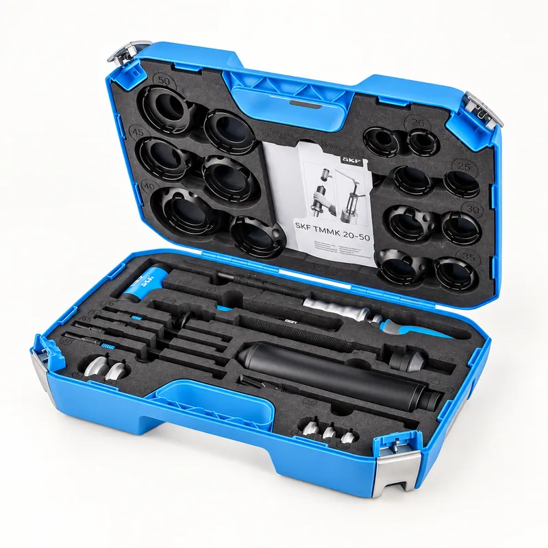 Kit de montaje con herramientas metálicas y accesorios en caja · SKF TMMK 20-50
