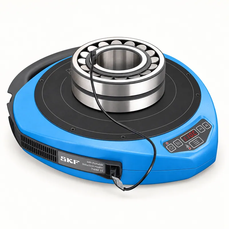 Calentador por inducción de rodamientos, carcasa metálica con panel de control y cables · SKF TWIM 15-3
